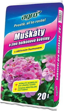 AGRO Substrát na muškáty a iné balkónové kvety 20 l