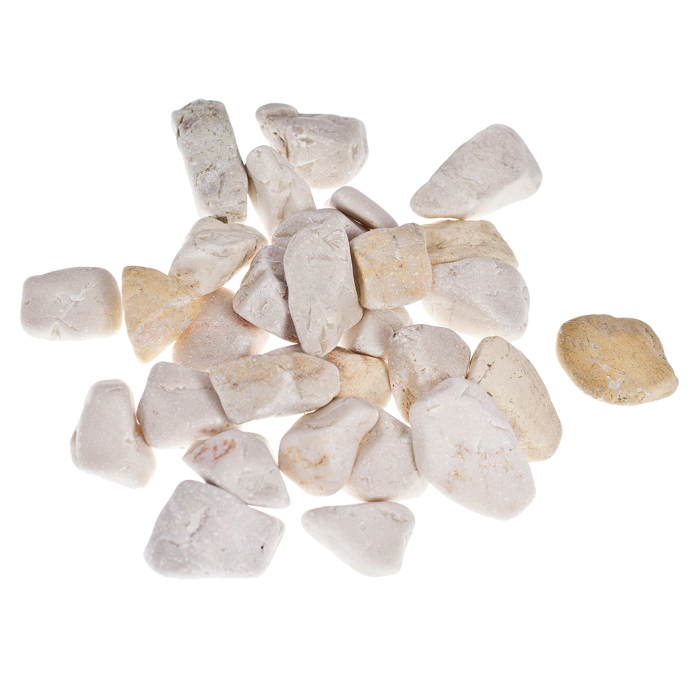 V19 Vápenec okruhliak, frakcia 3-5 cm, 25 kg vrece, žlto-hnedá